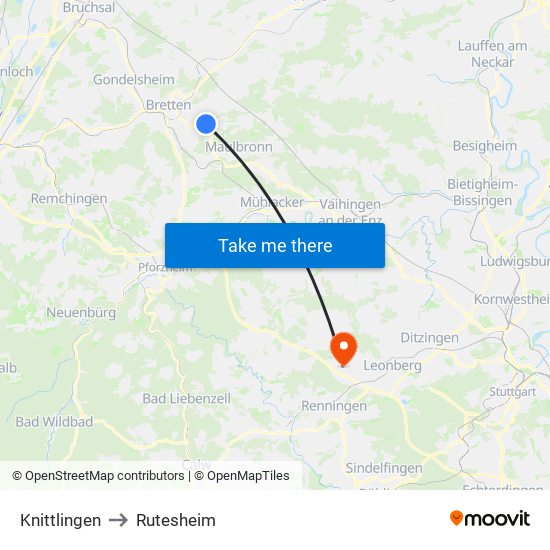 Knittlingen to Rutesheim map