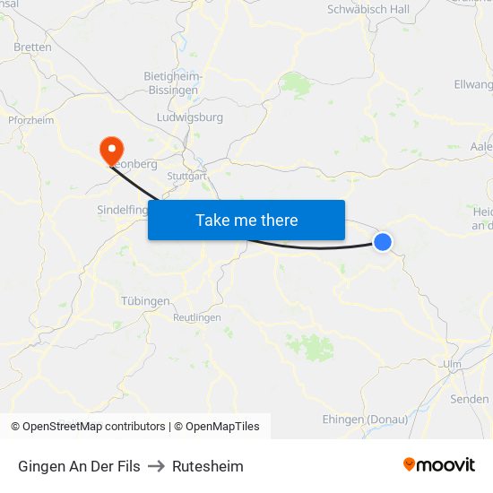 Gingen An Der Fils to Rutesheim map