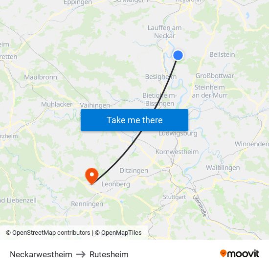 Neckarwestheim to Rutesheim map