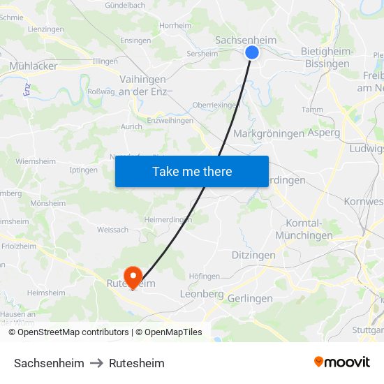 Sachsenheim to Rutesheim map