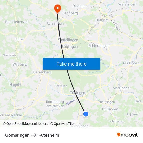 Gomaringen to Rutesheim map