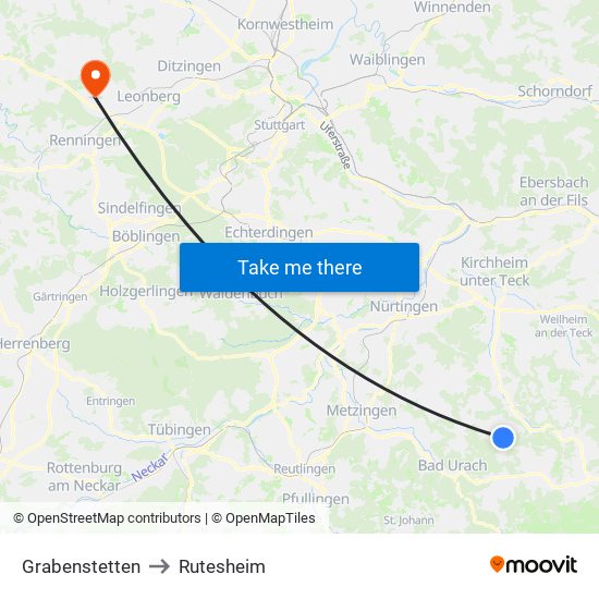 Grabenstetten to Rutesheim map