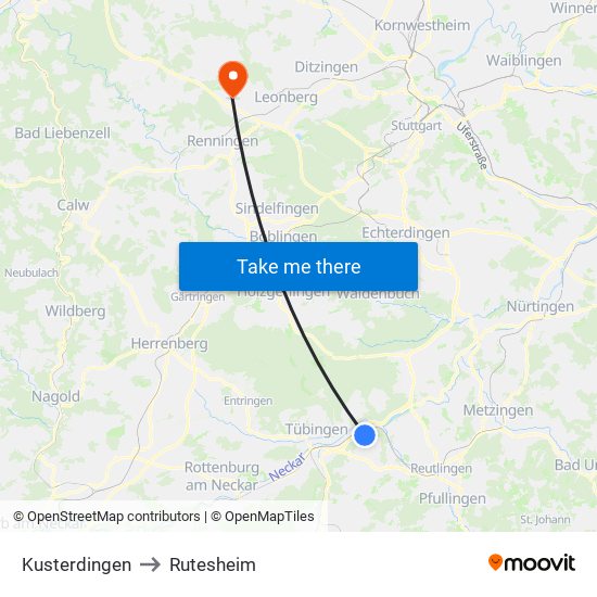 Kusterdingen to Rutesheim map