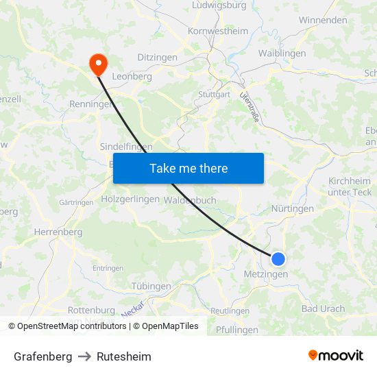 Grafenberg to Rutesheim map