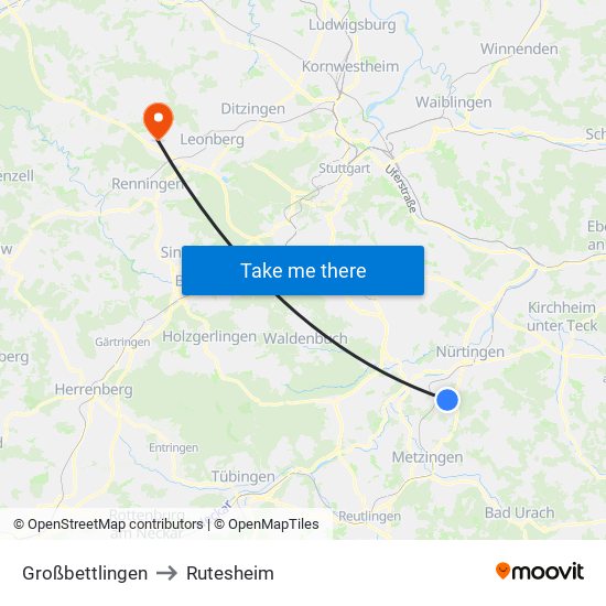 Großbettlingen to Rutesheim map