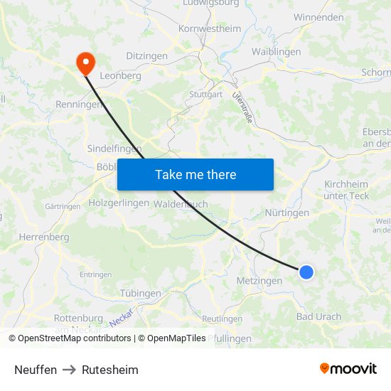 Neuffen to Rutesheim map