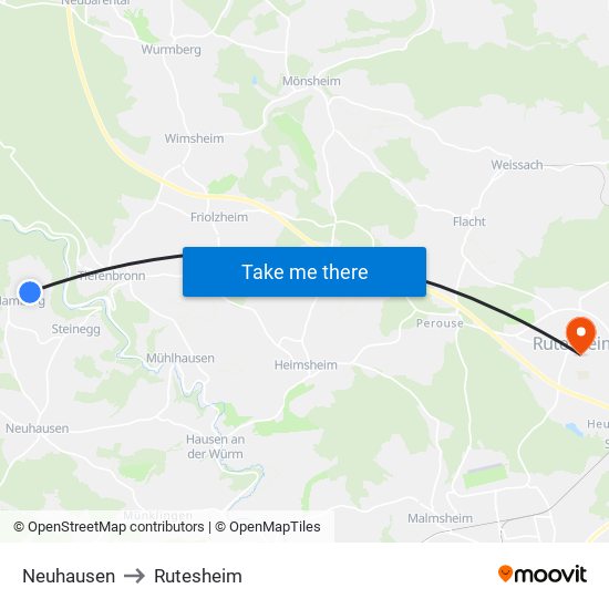 Neuhausen to Rutesheim map