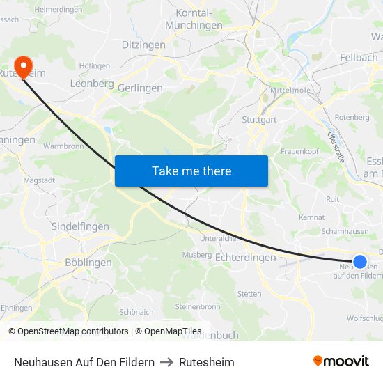 Neuhausen Auf Den Fildern to Rutesheim map