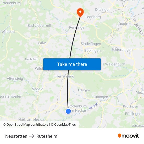 Neustetten to Rutesheim map