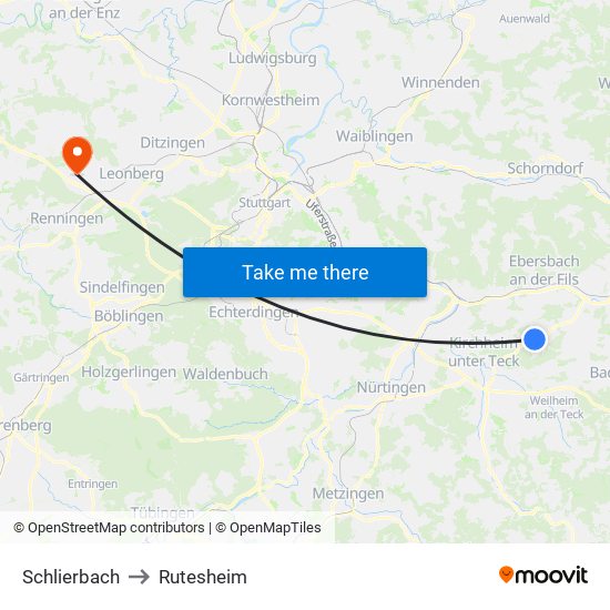 Schlierbach to Rutesheim map