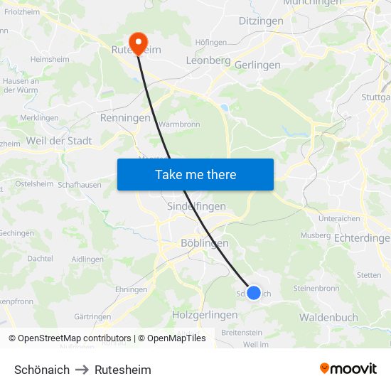 Schönaich to Rutesheim map