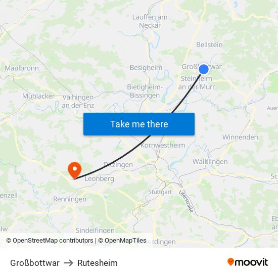 Großbottwar to Rutesheim map