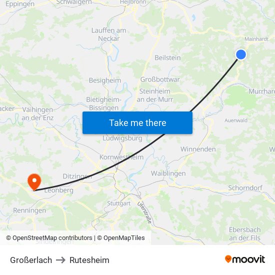 Großerlach to Rutesheim map