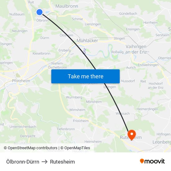 Ölbronn-Dürrn to Rutesheim map