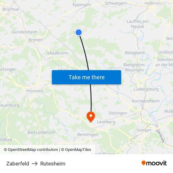 Zaberfeld to Rutesheim map