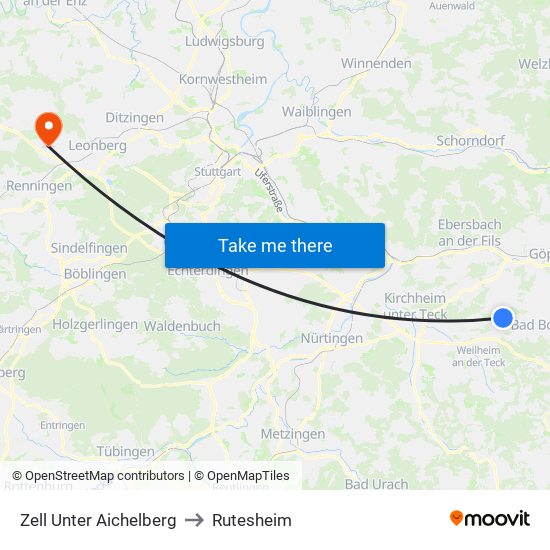 Zell Unter Aichelberg to Rutesheim map