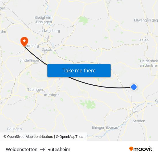 Weidenstetten to Rutesheim map