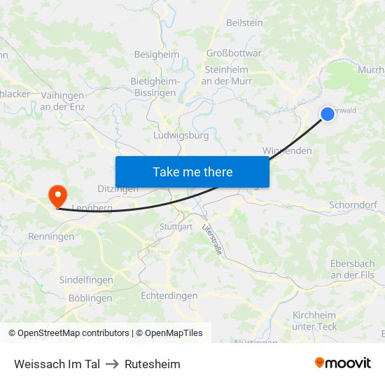 Weissach Im Tal to Rutesheim map