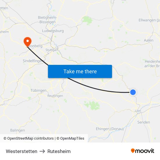 Westerstetten to Rutesheim map
