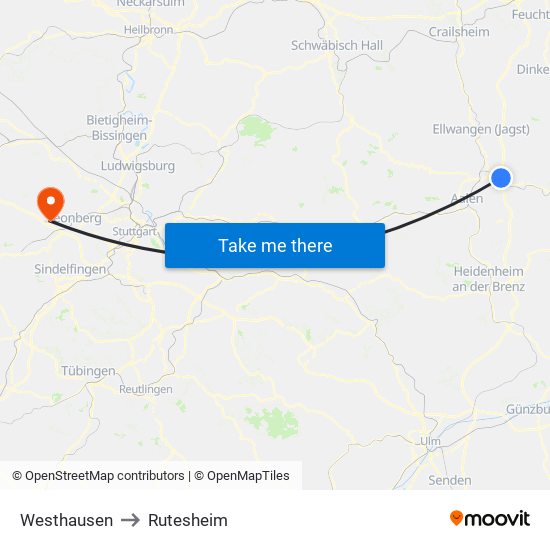 Westhausen to Rutesheim map