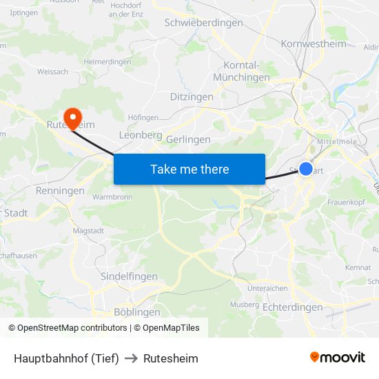 Hauptbahnhof (Tief) to Rutesheim map
