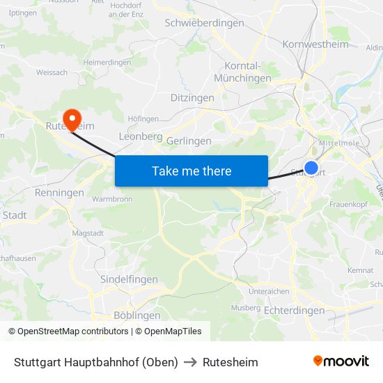 Stuttgart Hauptbahnhof (Oben) to Rutesheim map