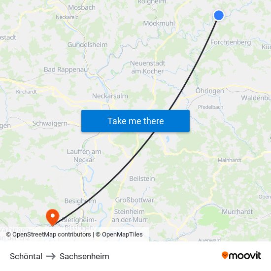 Schöntal to Sachsenheim map