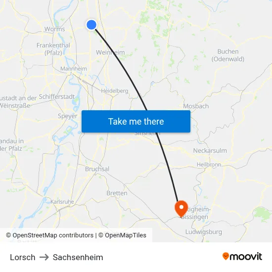 Lorsch to Sachsenheim map