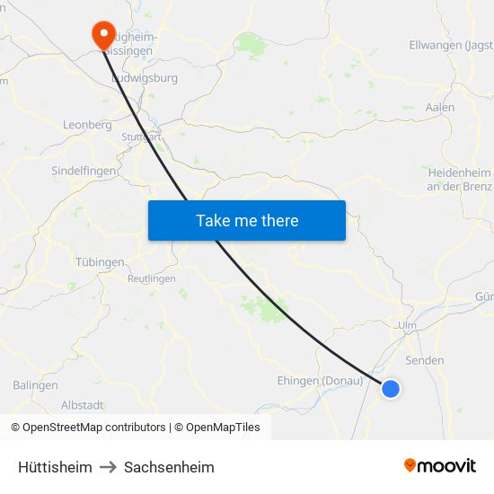 Hüttisheim to Sachsenheim map