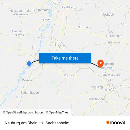 Neuburg am Rhein to Sachsenheim map