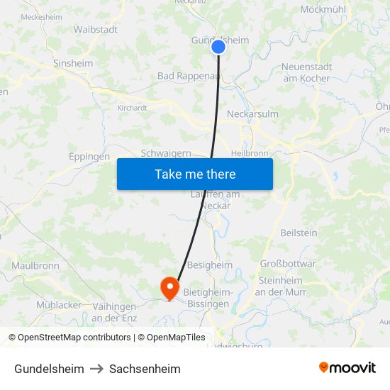 Gundelsheim to Sachsenheim map