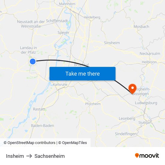 Insheim to Sachsenheim map