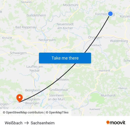 Weißbach to Sachsenheim map