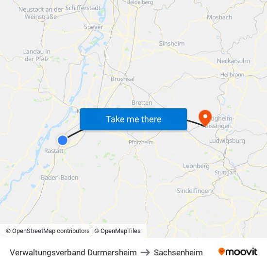 Verwaltungsverband Durmersheim to Sachsenheim map