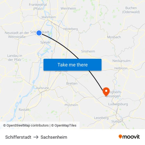 Schifferstadt to Sachsenheim map