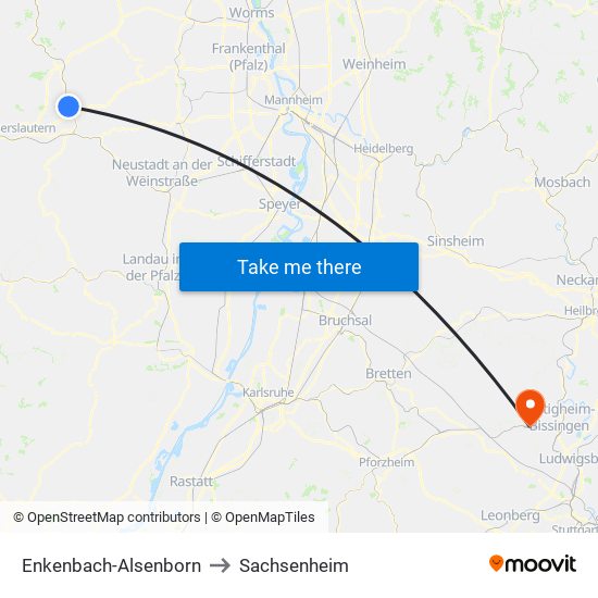 Enkenbach-Alsenborn to Sachsenheim map