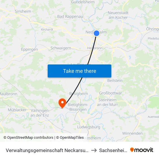 Verwaltungsgemeinschaft Neckarsulm to Sachsenheim map