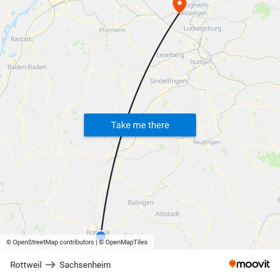 Rottweil to Sachsenheim map