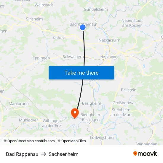 Bad Rappenau to Sachsenheim map