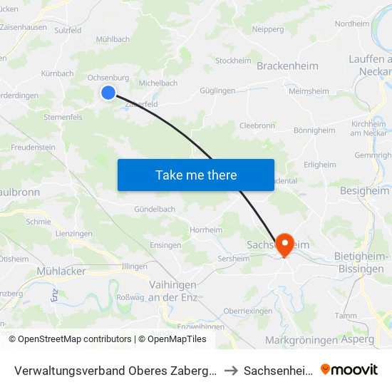 Verwaltungsverband Oberes Zabergäu to Sachsenheim map