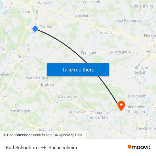 Bad Schönborn to Sachsenheim map