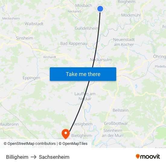 Billigheim to Sachsenheim map