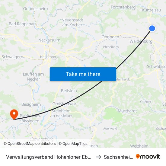 Verwaltungsverband Hohenloher Ebene to Sachsenheim map