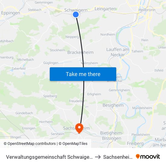 Verwaltungsgemeinschaft Schwaigern to Sachsenheim map
