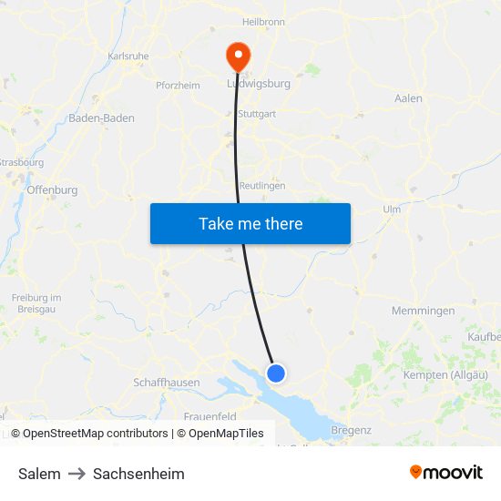 Salem to Sachsenheim map
