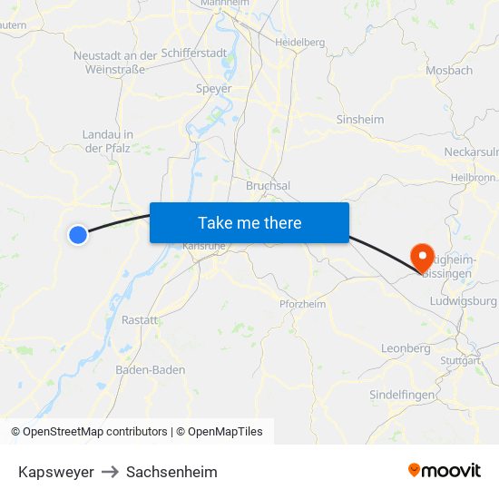 Kapsweyer to Sachsenheim map