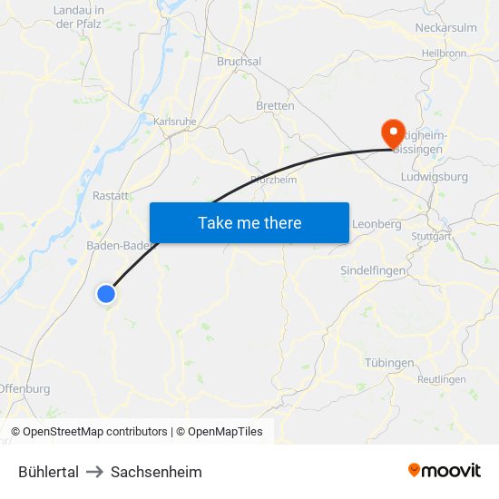 Bühlertal to Sachsenheim map