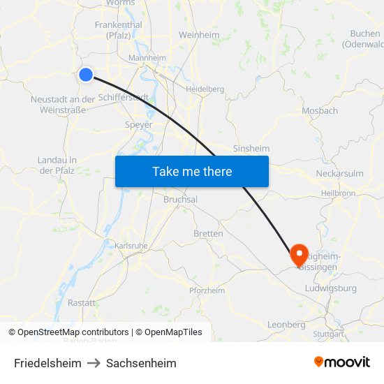 Friedelsheim to Sachsenheim map