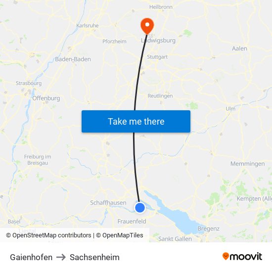 Gaienhofen to Sachsenheim map