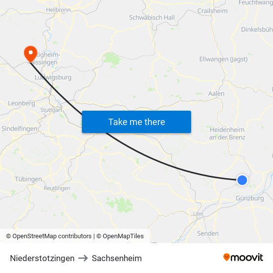 Niederstotzingen to Sachsenheim map